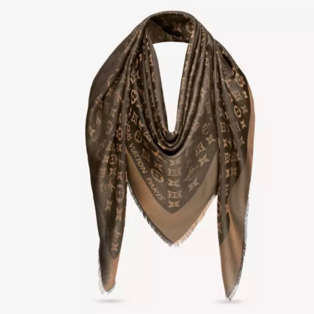 Authentic Vuitton Châle Monogram Shine Shawl in Metallic Lurex and Silk Jacquard